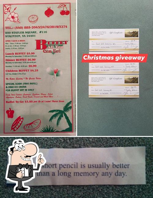 Great Wall, 850 Statler Blvd 116 in Staunton Restaurant menu and reviews
