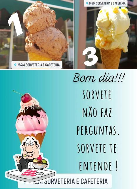 M&M Sorveteria e Cafeteria serve uma seleção de pratos doces