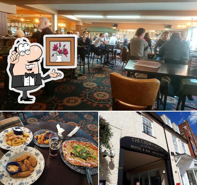 Check out the image depicting interior and pizza at The Crown Hotel - JD Wetherspoon