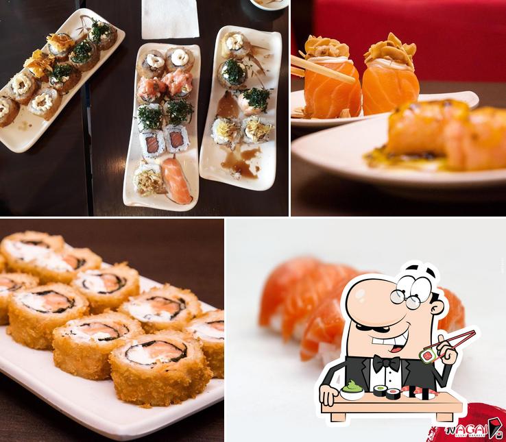 Rolos de sushi são disponibilizados no Nagai Sushi