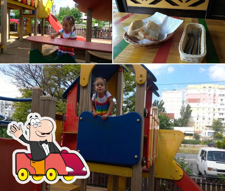 Check out the picture depicting play area and food at La Plăcinte