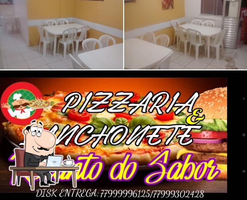 Esta é a ilustração ilustrando interior e comida no Pizzaria Recanto do Sabor