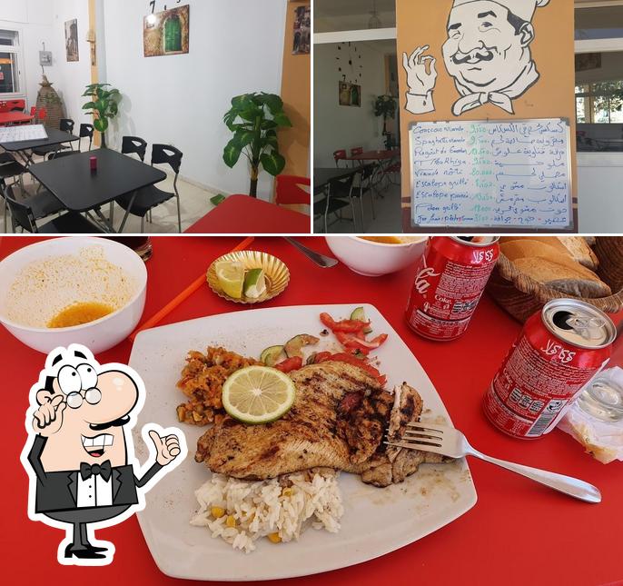 Estas son las fotografías que muestran interior y comida en Restaurant La Clémence Rahma Djerba مطعم الرحمة
