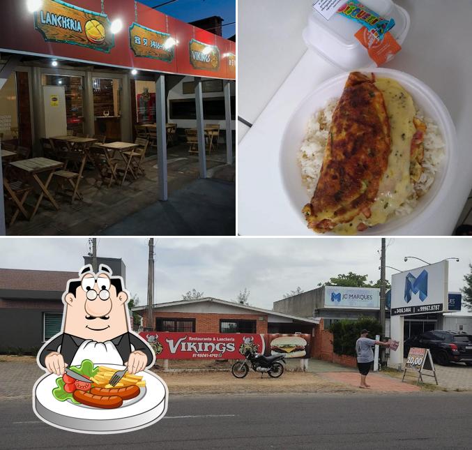 Confira a foto mostrando comida e exterior no Marmitaria Vikings