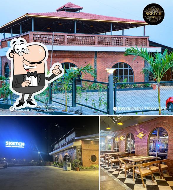 Take a look at the image depicting exterior and interior at Sketch Family Restro & Bar
