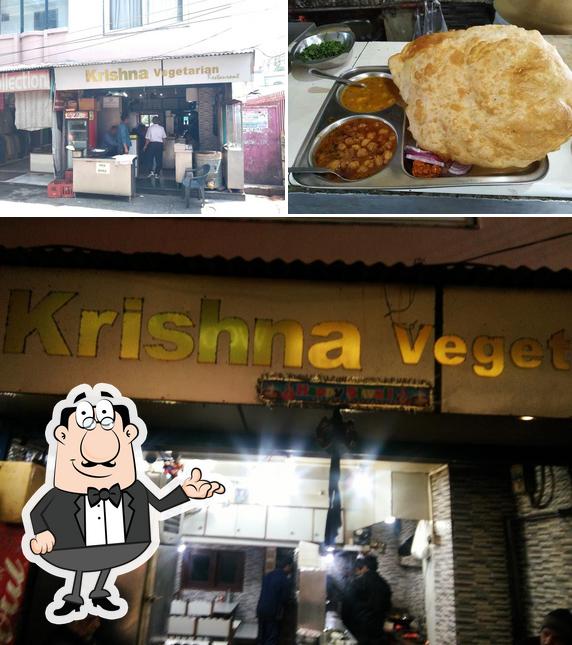 This is the photo displaying interior and food at Krishna pure Vegetarian restaurant