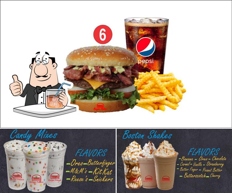 This is the image displaying drink and burger at Burger Palace