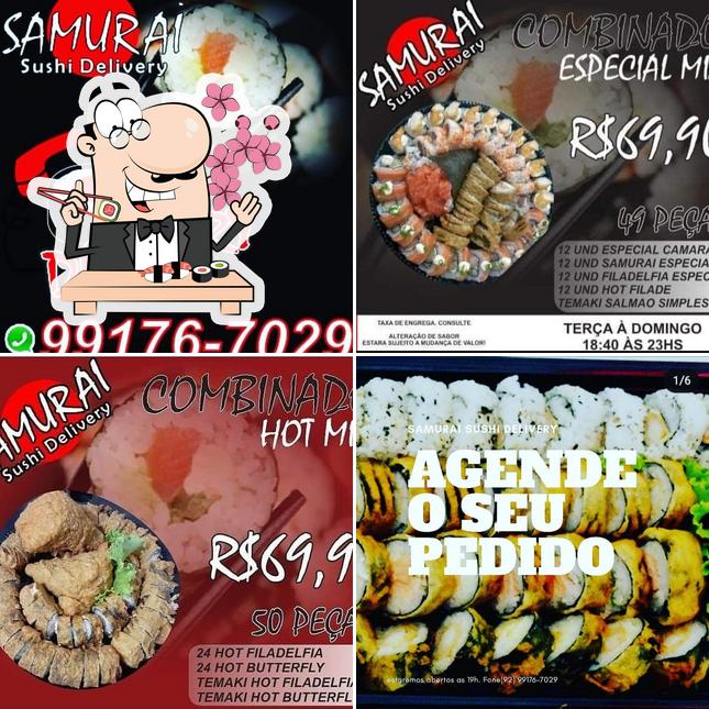 Rolos de sushi são servidos no Samurai Sushibar e Delivery