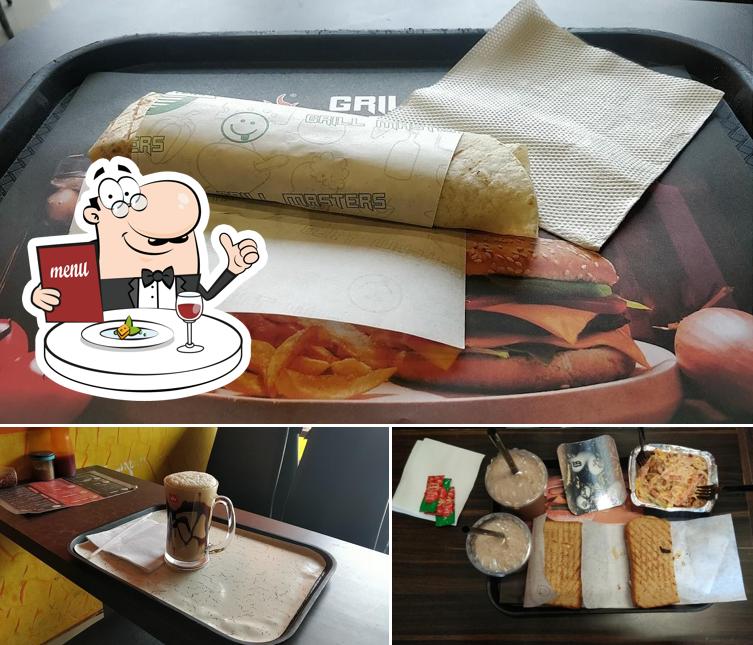 This is the picture showing food and interior at Grill Expert's