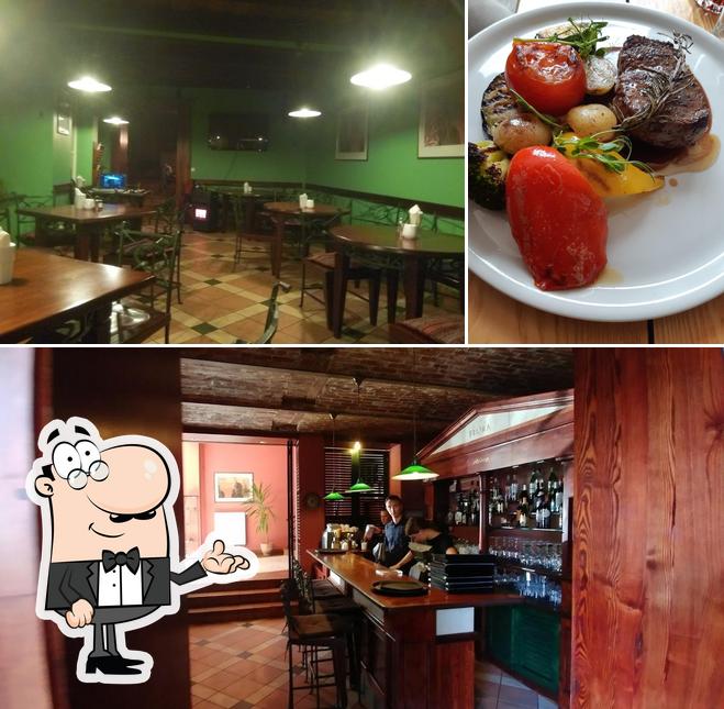 The restaurant's interior and meat