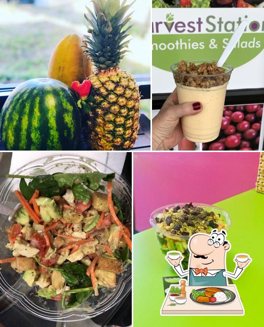 Food at Harvest Station - smoothies and salads
