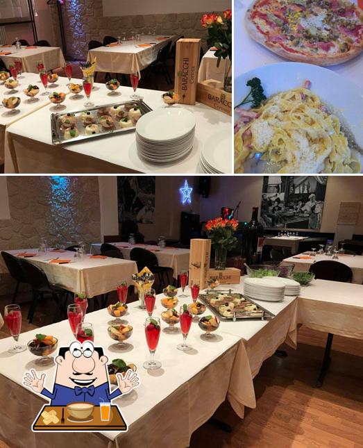 Questa è la foto che mostra la cibo e tavolo da pranzo di Casa Italia