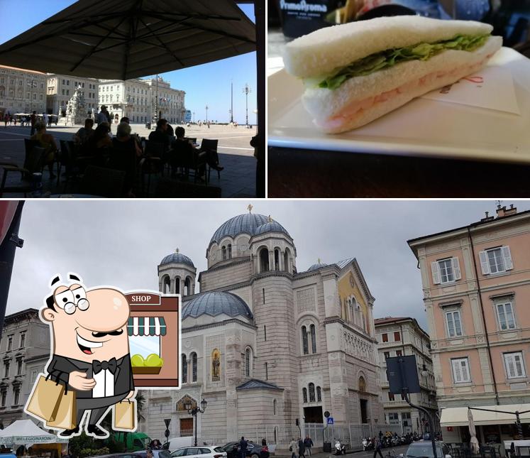 Questa è la foto che mostra la esterno e sandwich di Bar Piazza Grande trieste