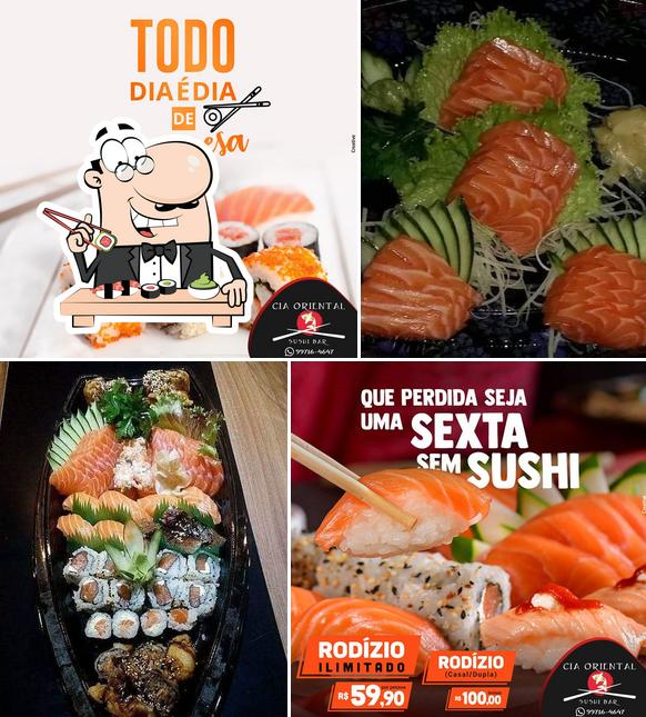 Rolos de sushi são disponibilizados no Cia Oriental Sushi Bar