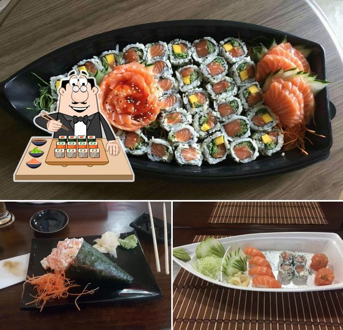 Rolos de sushi são servidos no Kenko Temakeria & Delivery