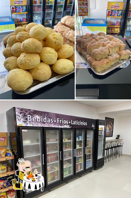 Dê uma olhada a imagem mostrando comida e interior a D'paula padaria e mercearia