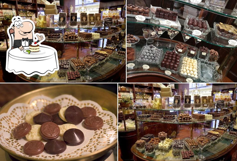 Leschanz Schokolade König serviert eine Auswahl von Süßspeisen