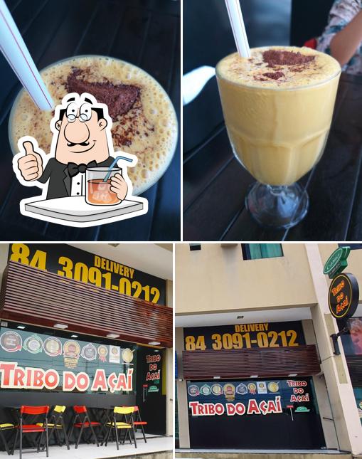 Dê uma olhada a foto ilustrando bebida e interior no Tribo do Açaí Nutre Grãos