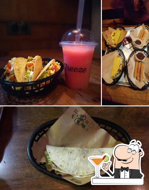 Take a look at the image showing drink and food at Taco Bell