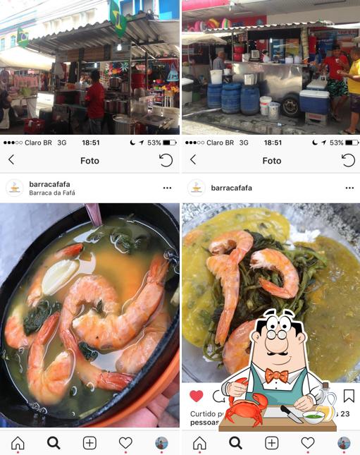 Experimente frutos do mar no Barraca Da Fafá