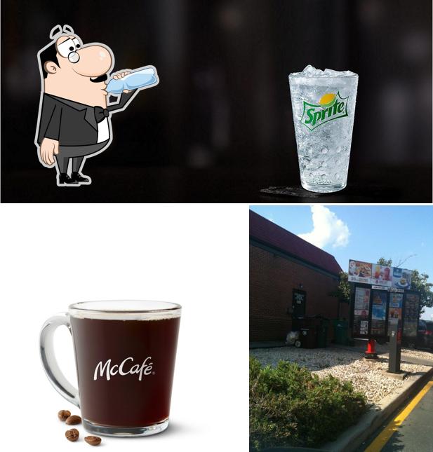 The picture of drink and exterior at McDonald's