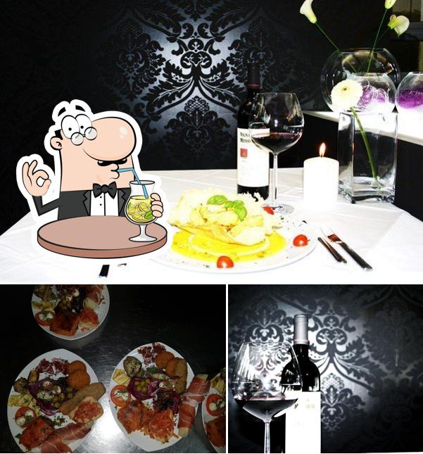 Estas son las imágenes que muestran bebida y comida en daVinci ristorante