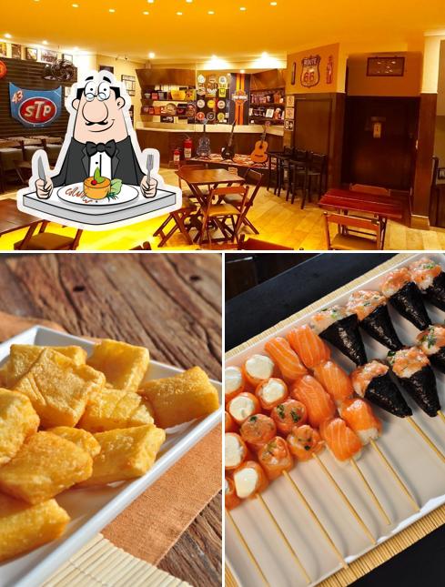 Confira a ilustração ilustrando comida e interior a Espetinho Moema