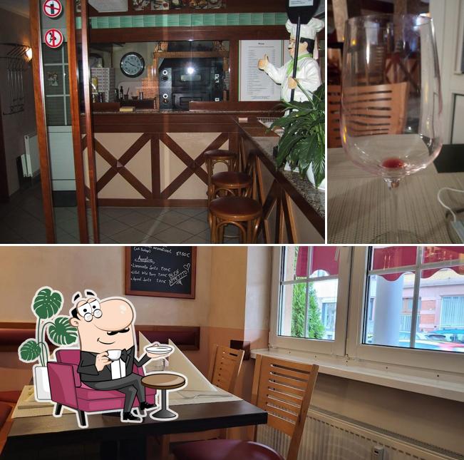 The restaurant's interior and alcohol