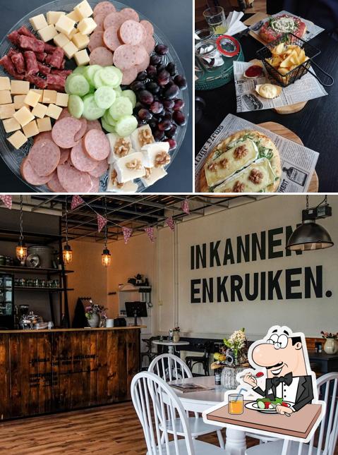 Фото, на котором видны еда и внутреннее оформление в In Kannen En Kruiken