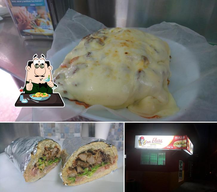 Observa las imágenes que hay de comida y interior en Don Elias Fast Food