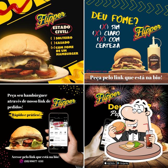 Deguste um dos hambúrgueres disponíveis no Flipper Lanches Assis
