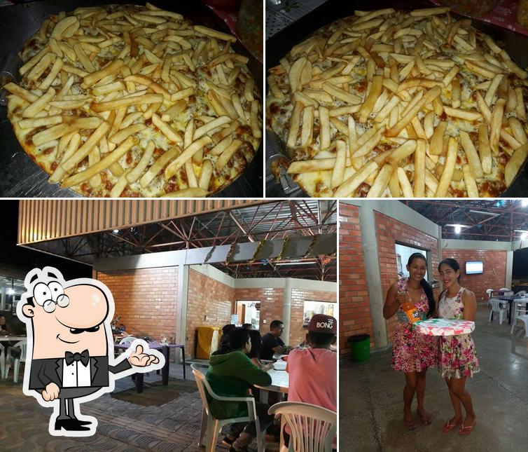 Confira a ilustração ilustrando interior e comida no Pizzaria Rodrigues