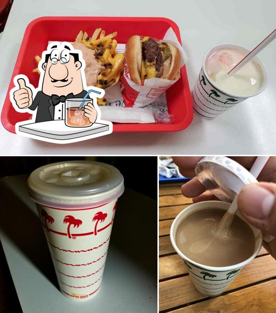 Check out the picture depicting drink and food at In-N-Out Burger