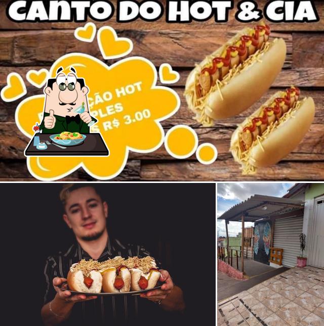 Dê uma olhada a ilustração apresentando comida e interior a Canto do hot e Cia