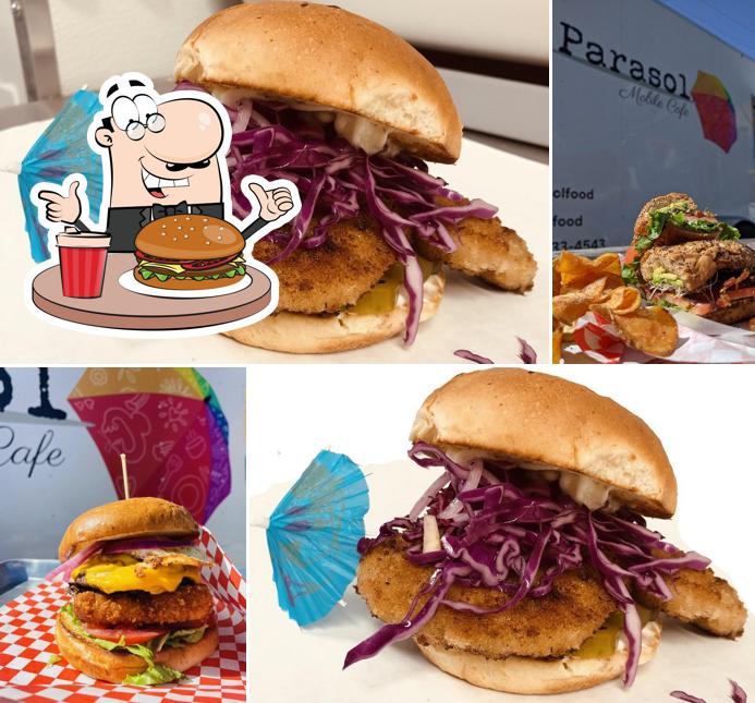 Order a burger at Parasol food truck