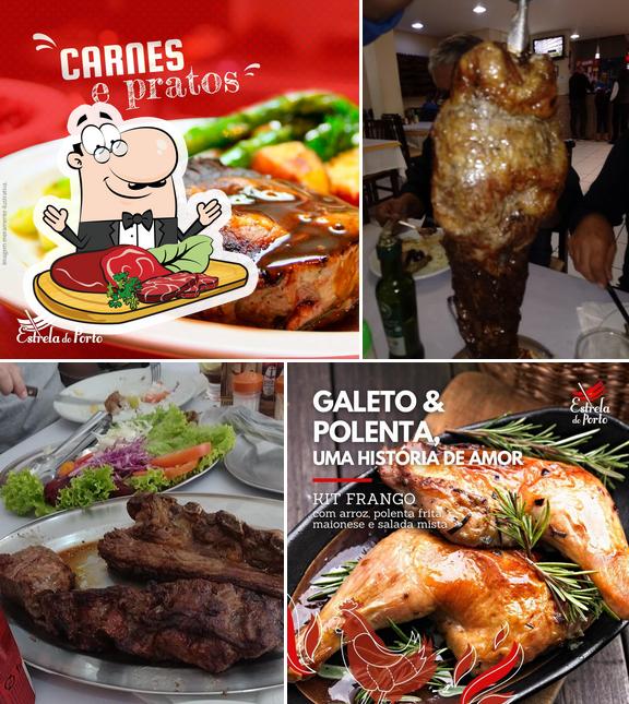 Churrascaria Porto Alegre - Estrela do Porto Espeto Corrido serve pratos de carne