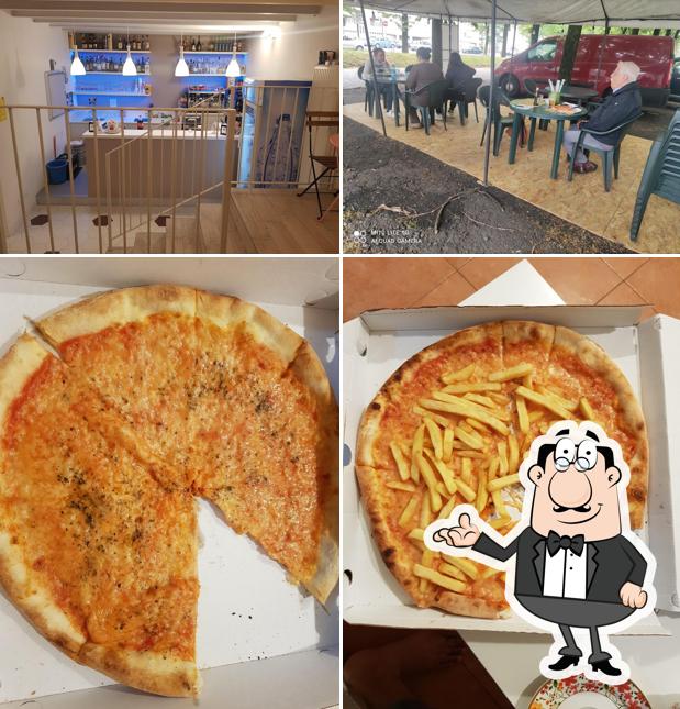 Посмотрите на этот снимок, где видны внутреннее оформление и еда в Bar Bistrò Pizza Baffo