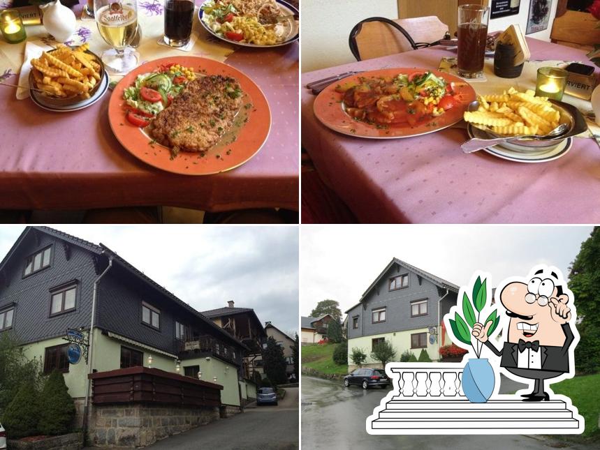 Снимок, на котором видны внешнее оформление и еда в Gaststätte Zum Kastanienbaum