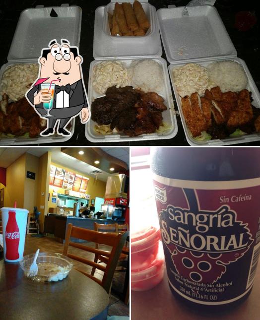 Check out the photo displaying drink and food at L & D Teriyaki Express