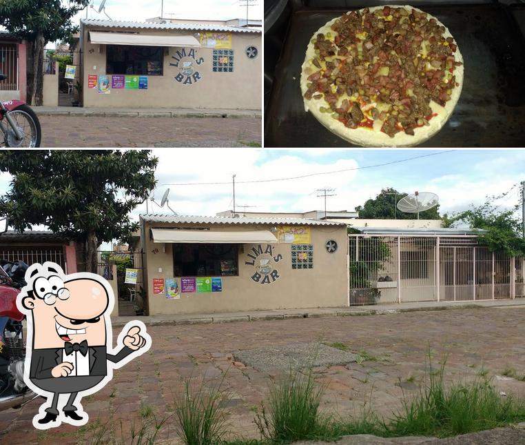 A exterior e pizza do restaurante