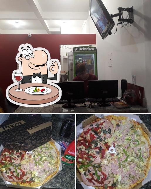 Esta é a ilustração mostrando comida e interior no Nossa Pizzaria Express Recanto das Emas