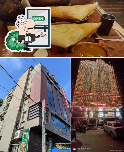 The restaurant's exterior and food