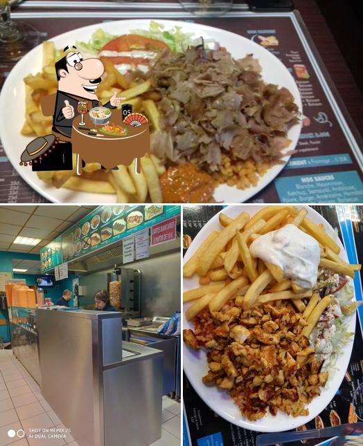 Parmi les différentes choses de la nourriture et la intérieur, une personne peut trouver sur Kebab Turquoise