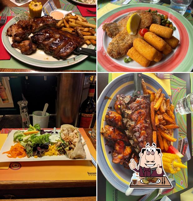 Prueba un plato con carne en Brasserie 17-Happy Inn Lodge