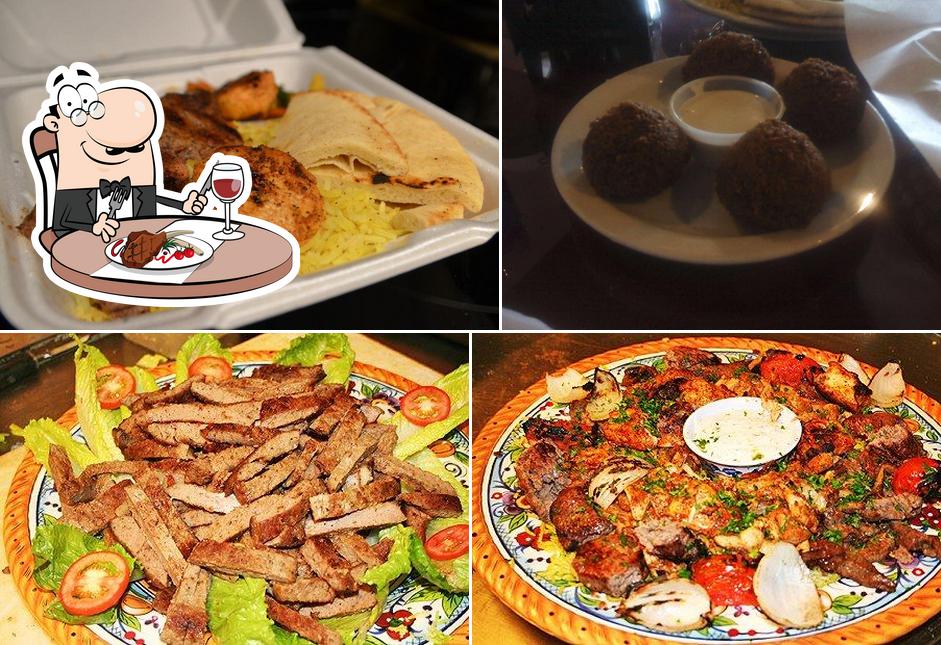 Order meat dishes at Holy Land Cafe