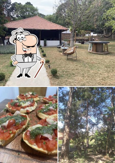 Entre diversos coisas, exterior e comida podem ser encontrados no Pé de Manga EcoRestaurante