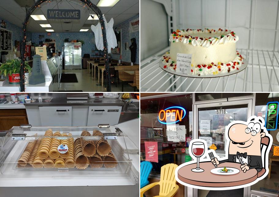 The photo of food and interior at Mooney's Ice Cream & Cakes