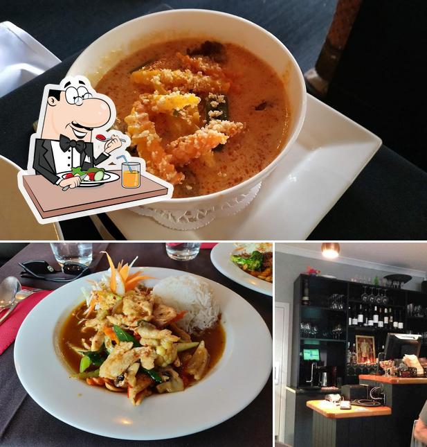 Mira las fotos que muestran comida y barra de bar en Sanehs Thai Restaurant