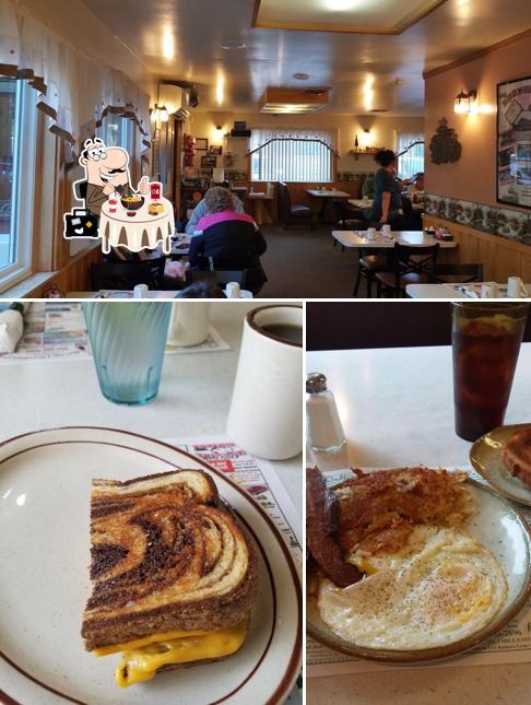 Observa las imágenes donde puedes ver comida y interior en Sunrise Cafe And Cabins