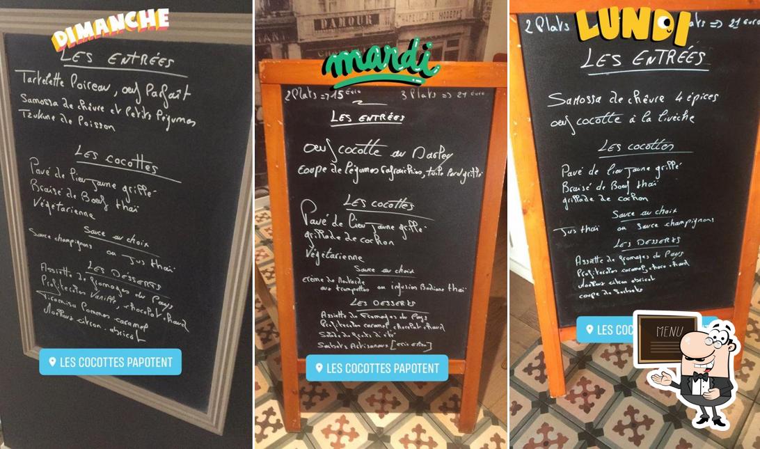 Les cocottes papotent présente un tableau affichant le menu